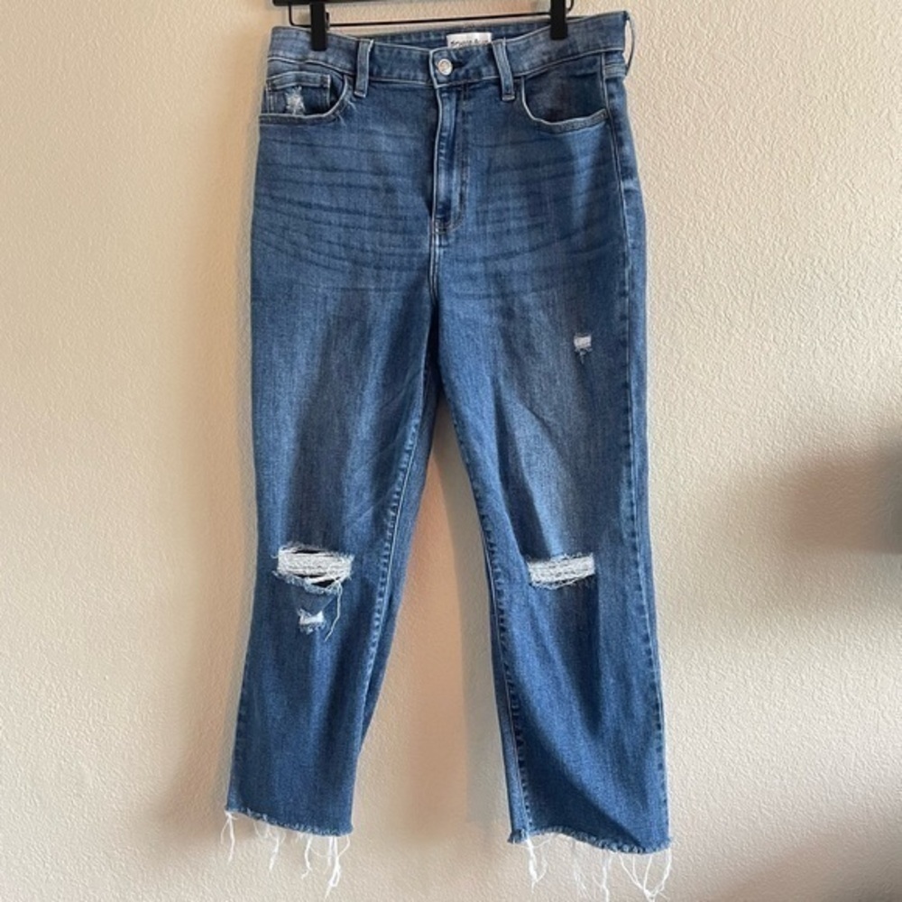 Studio Blue High Rise Distressed Straight Leg Cropped Jean Womens Size 32